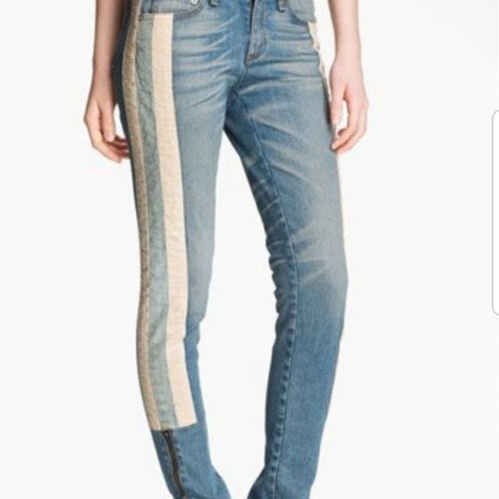 Rag & Bone Skinny Racer Striped Ankle Zip Relay Wash Jeans